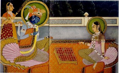 Krishna and Radha playing chaturanga , Πηγή Wikipedia