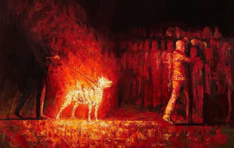 Burning dog 2, Oil on canvas, 80 cm X 116 cm (Selected work for the 6th Beijing Bienalle)